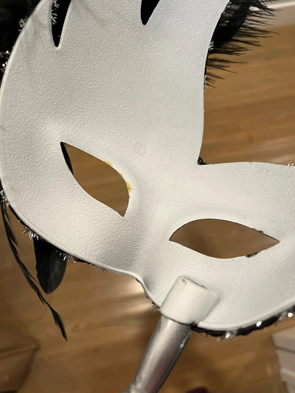 Black & Silver Venetian Glittered Mask with Stick
